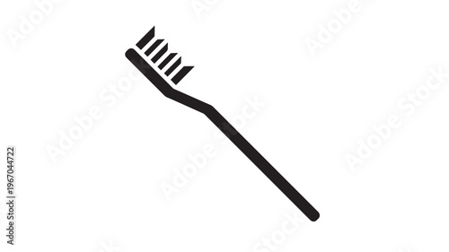 Toothbrush icon with black bristles on a white background featuring symbol, dental care, hygiene with clean and mouthwash elements for brushing,