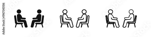 Therapy session icon set, depicting two people conversing in psychological counseling or a meeting.