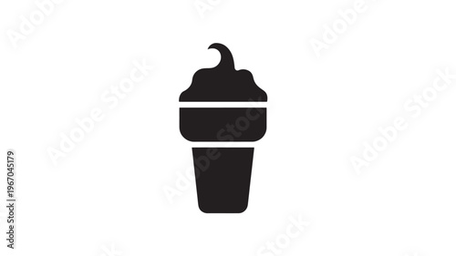 Ice cream cone icon with simple black swirl and waffle cone shape, perfect for graphic design. featuring dessert, frozen, sweet with food and dairy
