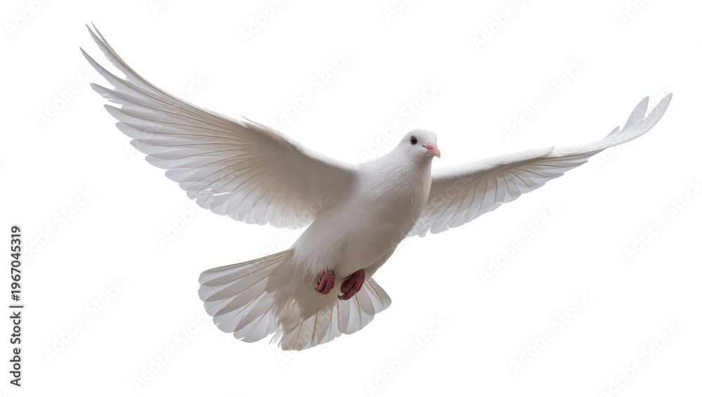 Obraz premium White dove with wings spread wide, flying gracefully isolated on transparent background