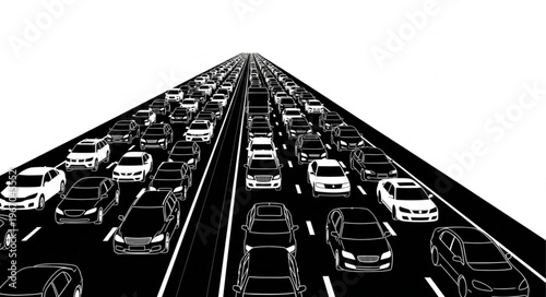 Endless traffic jam on a busy highway with many cars.