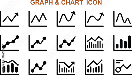 Collection of various graph and chart icons on white background