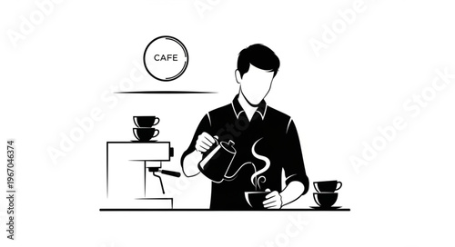 Barista pouring hot coffee into a cup at a cafe.