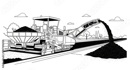 Construction machine loading coal onto train tracks for transport.