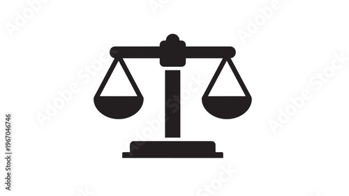 Scales of justice black icon representing balance and legal decisions on a white background. featuring law, weigh, judgement with equilibrium and