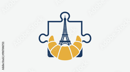 Paris Puzzle Eiffel Tower  Croissant Logo
