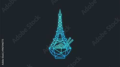Eiffel Tower Ramen Bowl Logo on Dark Background