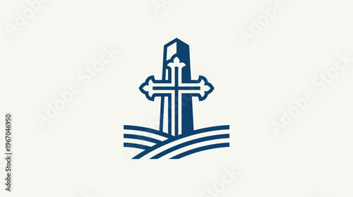 Elegant Church Logo with Cross and Waves
