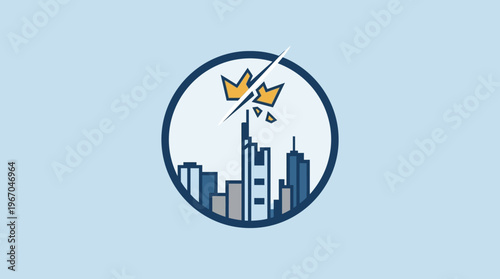 Broken Crown Above City Skyline Icon Concept