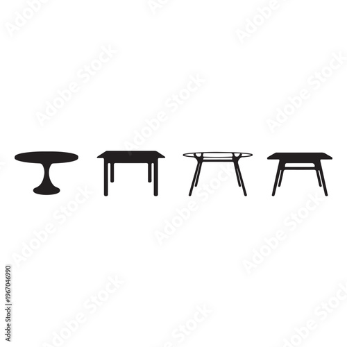Table minimal furniture silhouette vector illustration with home interior and dining room concept design