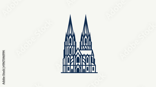 Minimalist Architectural Line Drawing of Cologne Cathedral