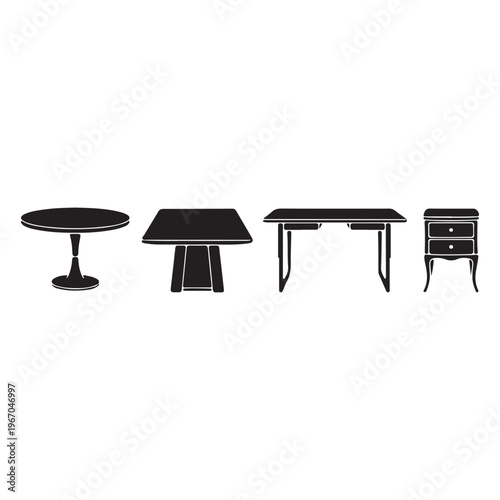 Table modern furniture silhouette vector illustration with interior home decor and dining concept design