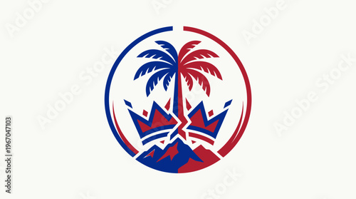 Stylized Emblem of Palm Tree Crowns and Mountains