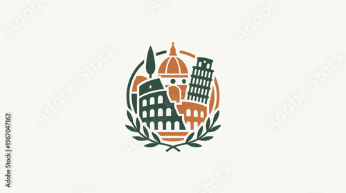 Italy Travel Icon with Landmarks