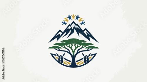 Community and Environmental Logo Design with Mountains and Tree