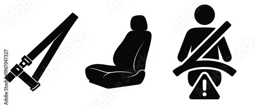 Car Seatbelt and Warning Icon with Car Seat