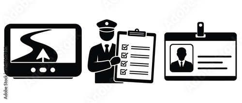 Security officer with checklist and navigation screen icons