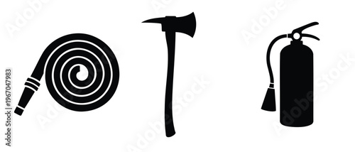 Fire hose axe and extinguisher safety icons