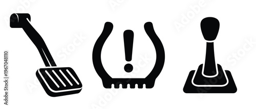 Car pedal tire pressure warning and gear shift icons