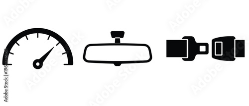 Car dashboard icons speedometer rearview mirror seatbelt