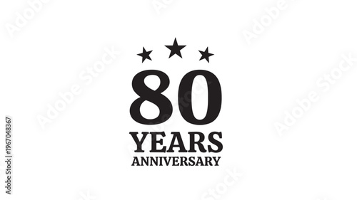 Eighty years anniversary with black stars and bold text on white background, celebrating a milestone with star accents
