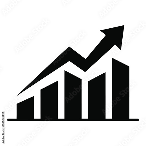 Growth Chart Arrow Bar Graph Silhouette Icon for Business Progress Revenue and Financial Success Concepts