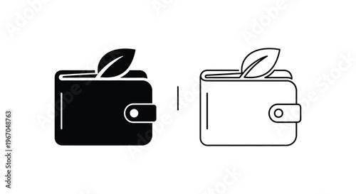 a black and white wallet with a leaf on top Vector