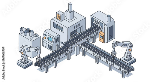 Automated Factory Production Line with Robotic Arms.