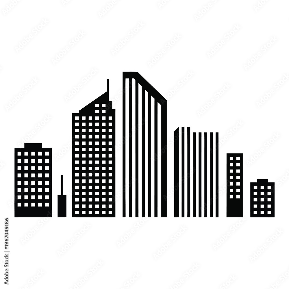 Fototapeta premium City Skyline Urban Buildings Skyscraper Silhouette Icon for Architecture Metropolis and Real Estate Concepts