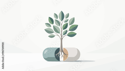 minimalist green capsule with leaves vector illustration for World Health Day flat design