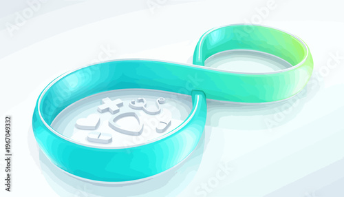 Stylized 3D vector ribbon forming an infinite loop around medical symbols vector illustration