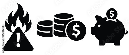 Financial risk and savings icons flat vector