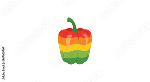 A bell pepper illustration with wavy horizontal stripes of red, orange, yellow, and green sits against a pure white background.
