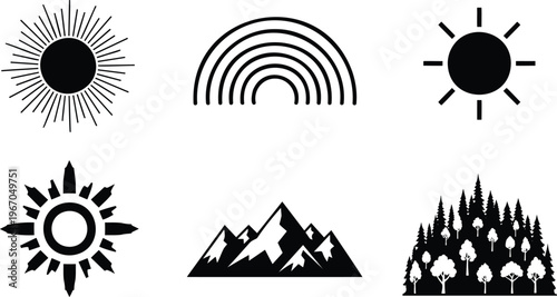 Scales of justice with mountains and laurel leaves vector illustration symbol.