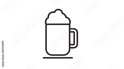 Mug with foam icon with clean black outline design representing beverage or drink. featuring cup, froth, beer with coffee and tea elements for