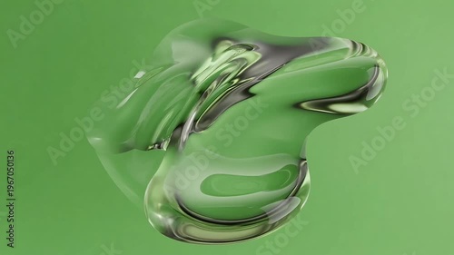 A swirling green liquid flows dynamically across a solid green background
