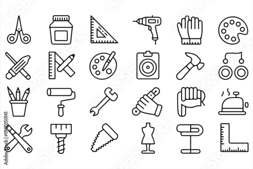 DIY and Workshop Icon Set with Tools and Creative Equipment