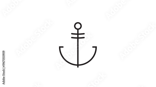 Anchor simple black line icon with a circle top and horizontal bars attached to the shank featuring symbol, nautical, marine with maritime and sea