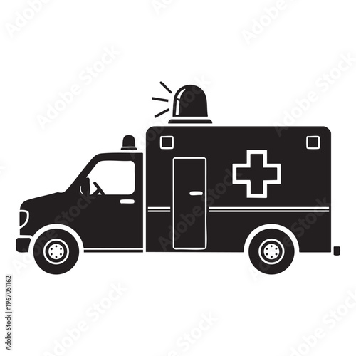 Ambulance silhouette with emergency light and medical cross icon as transparent PNG