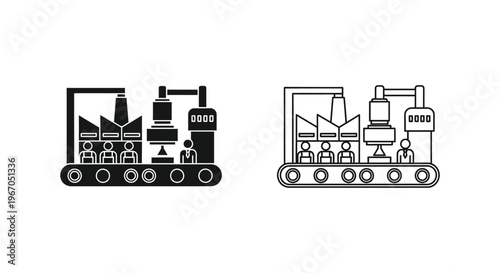 a black and white illustration of two industrial machines Vector