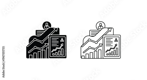 a pair of black and white icons of a growing business Vector