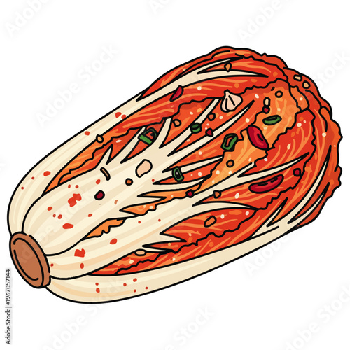 Spicy Kimchi Napa Cabbage Hand Drawn Vector Illustration