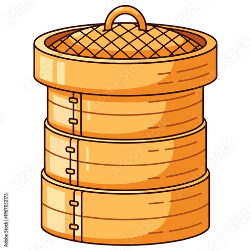 stacked dim sum bamboo steamer cartoon vector illustration