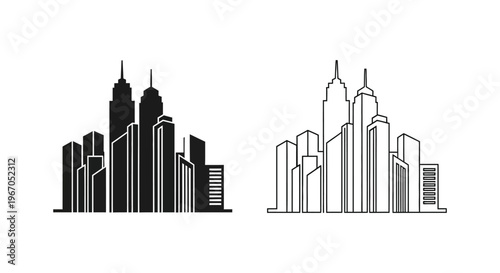a city skyline with tall buildings Vector