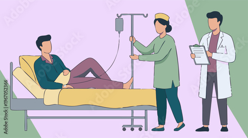 Healthcare professionals providing medical care to a patient in hospital