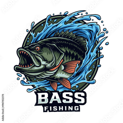 Aggressive Largemouth Bass Leaping from Water with Open Mouth.