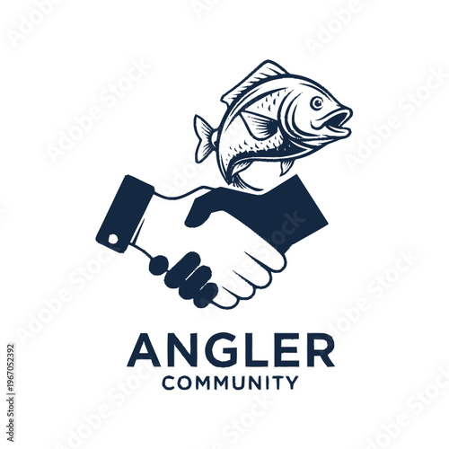 Angler Community Logo with Handshake and Fish.
