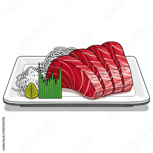 tuna sashimi plate flat vector illustration japanese food design