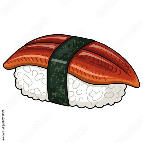 Unagi Nigiri Sushi Flat Cartoon Vector Illustration