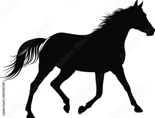 Black silhouette of a powerful stallion horse galloping gracefully isolated on white background perfect for equestrian sports branding nature wildlife vector illustration designs.